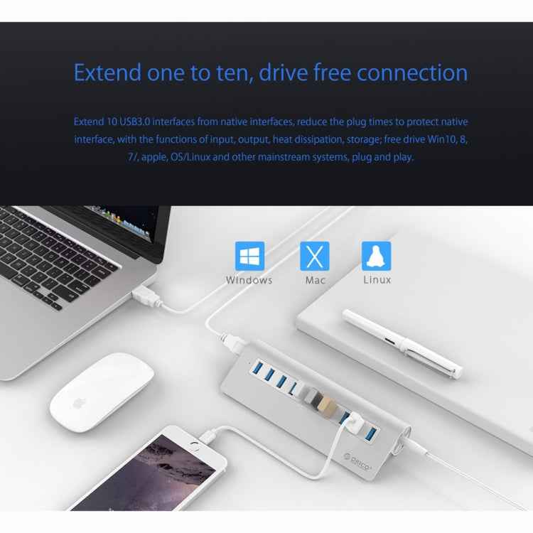ORICO M3H10-U3-V2 Aluminum Alloy 10 USB 3.0 Ports HUB