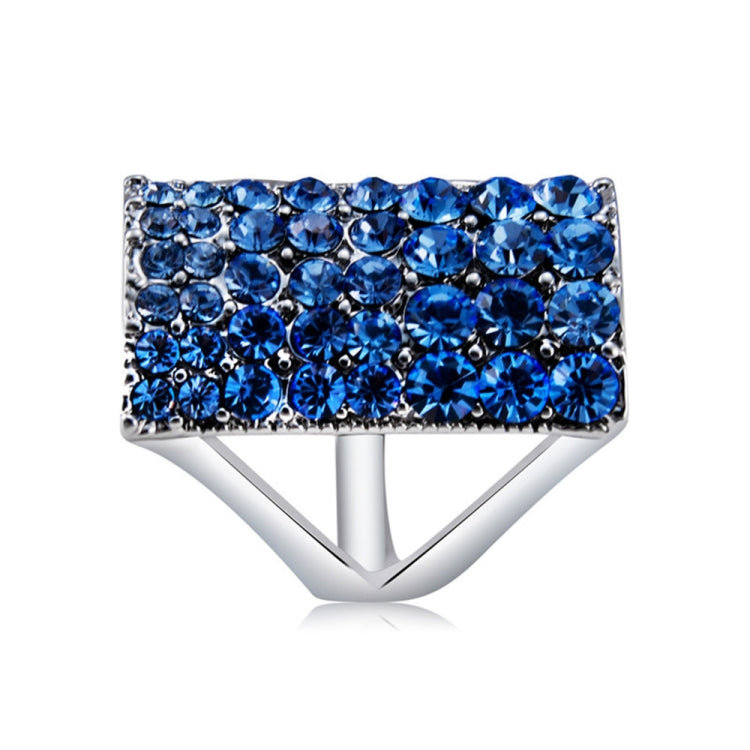Silver-Plated Rectangle with Blue Crystal Ring for Women(Silver with Diamond, US, Size: 7)