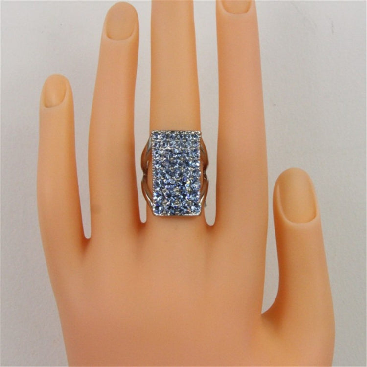 Silver-Plated Rectangle with Blue Crystal Ring for Women(Silver with Diamond, US, Size: 7)