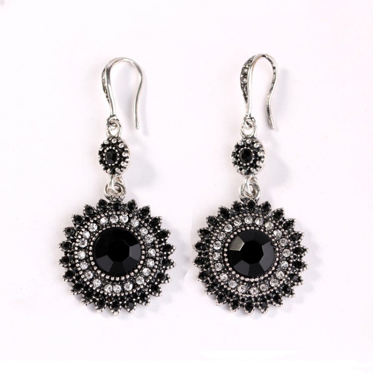 2 Pairs Ethnic Sun Flower Style Rhinestone Earrings Long Earbobs
