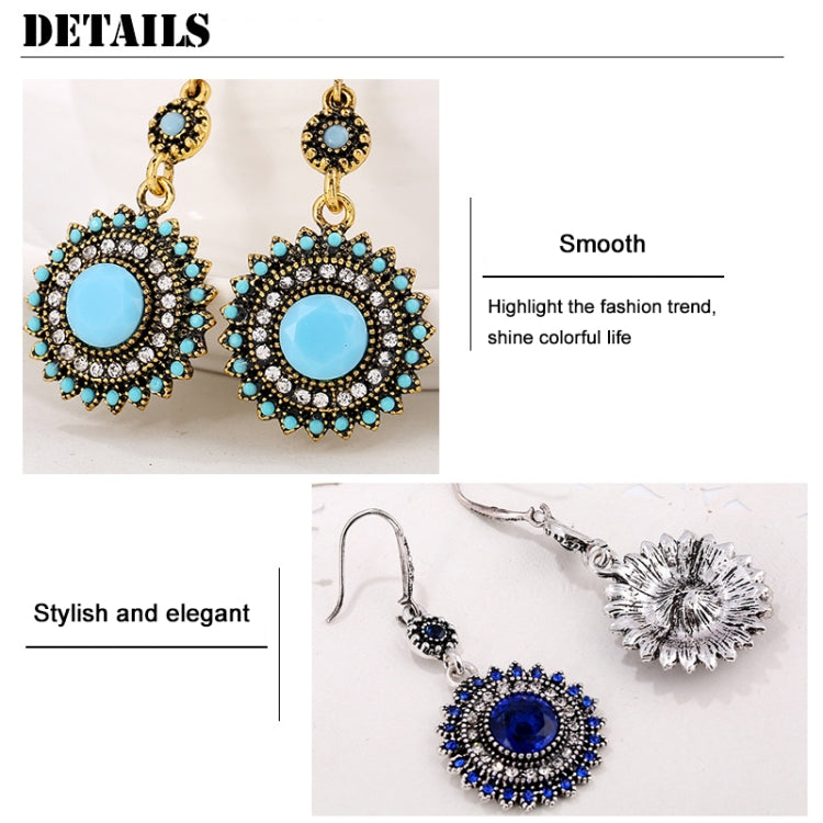 2 Pairs Ethnic Sun Flower Style Rhinestone Earrings Long Earbobs