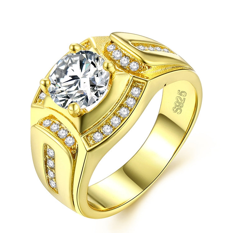 Fashion Businessman 18K White Gold Plated + AAA Zircon Men Diamond Ring, Size: 7, Diameter: 17.3mm, Perimeter: 54.5mm