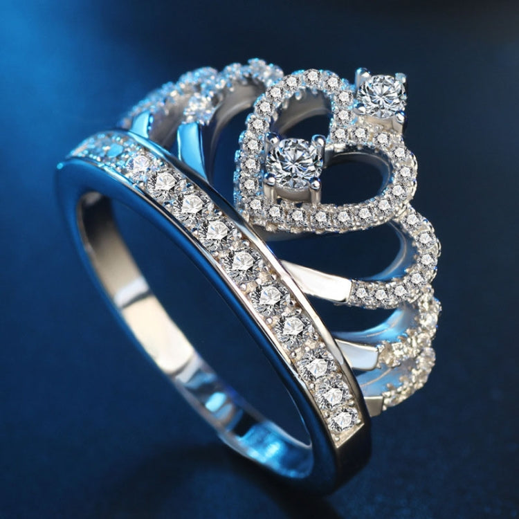 Princess Queen Crown-shaped Platinum Plated Zircon Ring, US Size: 8, Diameter: 18.1mm, Perimeter: 57mm