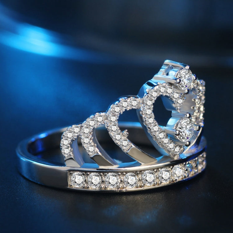 Princess Queen Crown-shaped Platinum Plated Zircon Ring, US Size: 10, Diameter: 19.8mm , Perimeter: 62.1mm