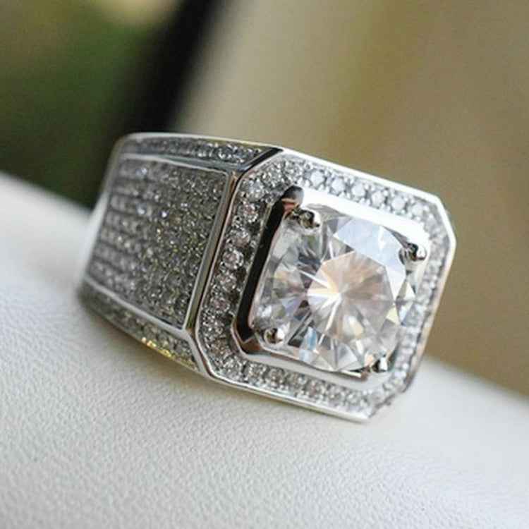Fashion Full Rhinestone Micro-insert Silver Ring, US Size: 9, Diameter: 19mm, Perimeter: 59.8mm