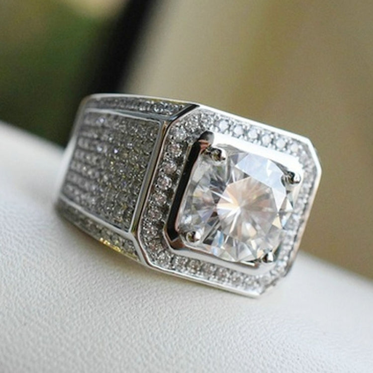 Fashion Full Rhinestone Micro-insert Silver Ring, US Size: 10, Diameter: 19.9mm, Perimeter: 62.4mm