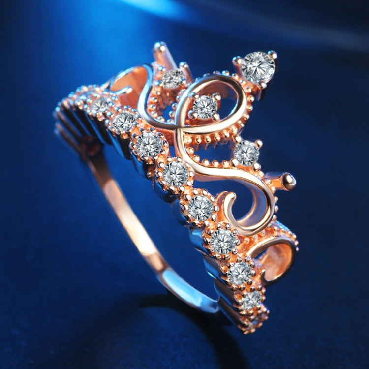 Princess Queen Crown-shaped Rose Gold Plated Zircon Ring, US Size: 5, Diameter: 15.7mm, Perimeter: 49.3mm