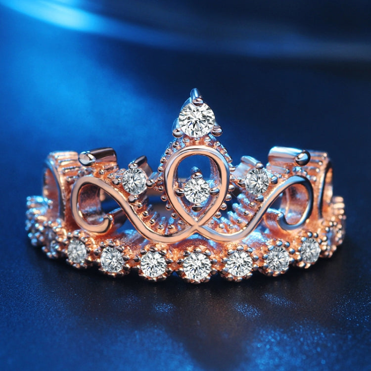 Princess Queen Crown-shaped Rose Gold Plated Zircon Ring, US Size: 9, Diameter: 18.9mm, Perimeter: 59.5mm