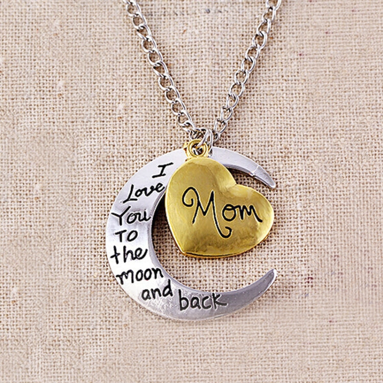 Half-Moon-Shaped Alloy Plated Pendant Necklace With Greetings Engraved At The Backside For Family, Diameter 3cm, Perimeter 9.4cm(Silver+Gold For mam)