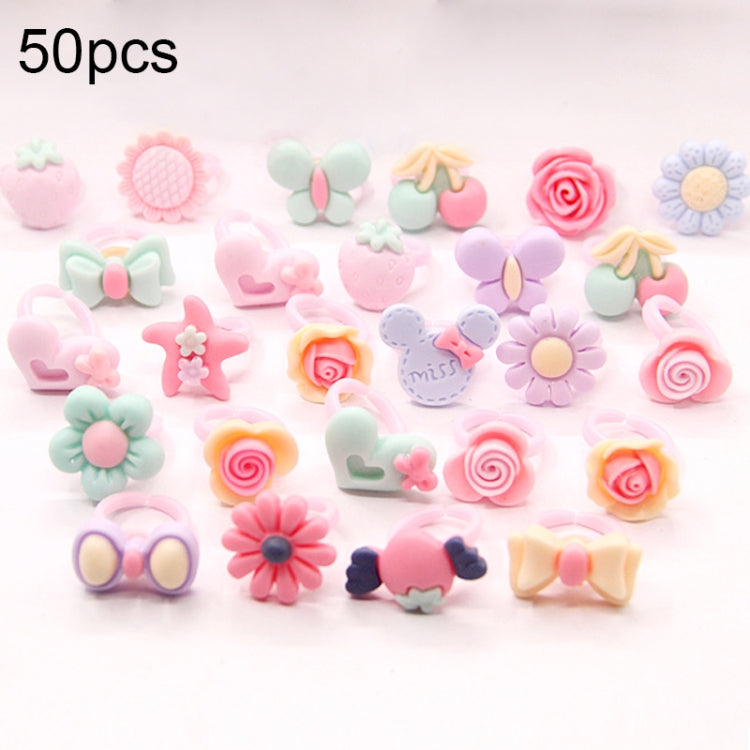 50 PCS Children Cute Cartoon Resin Flower Animal Heart Bow-knot Ring, Frosted Surface