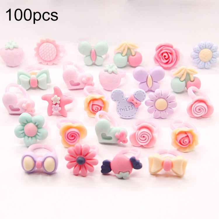 100 PCS Children Cute Cartoon Resin Flower Animal Heart Bow-knot Ring, Frosted Surface, Frosted Surface, 100 PCS