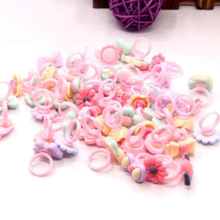 100 PCS Children Cute Cartoon Resin Flower Animal Heart Bow-knot Ring, Frosted Surface
