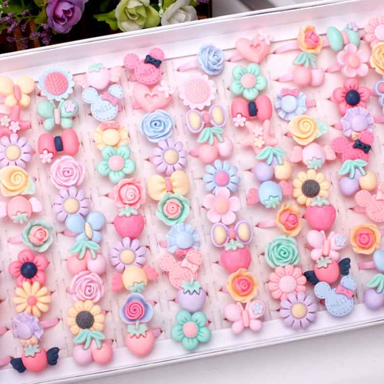 100 PCS Children Cute Cartoon Resin Flower Animal Heart Bow-knot Ring, Frosted Surface, Frosted Surface, 100 PCS