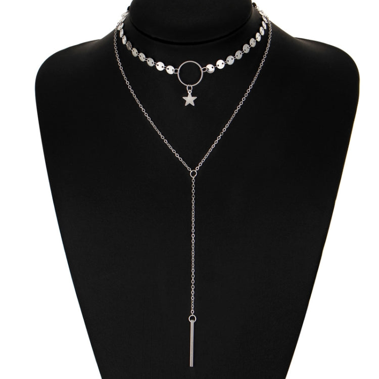 Simple Sexy Handmade Sequins Star Tassels Circle Clavicle Chain Long Pendant Double-layer Chain