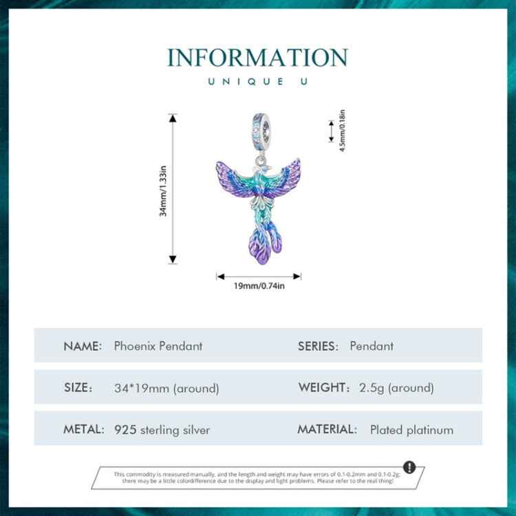 BSC880 S925 Sterling Silver Colorful Gradient Phoenix Pendant Accessories DIY Bracelet Beads, BSC880