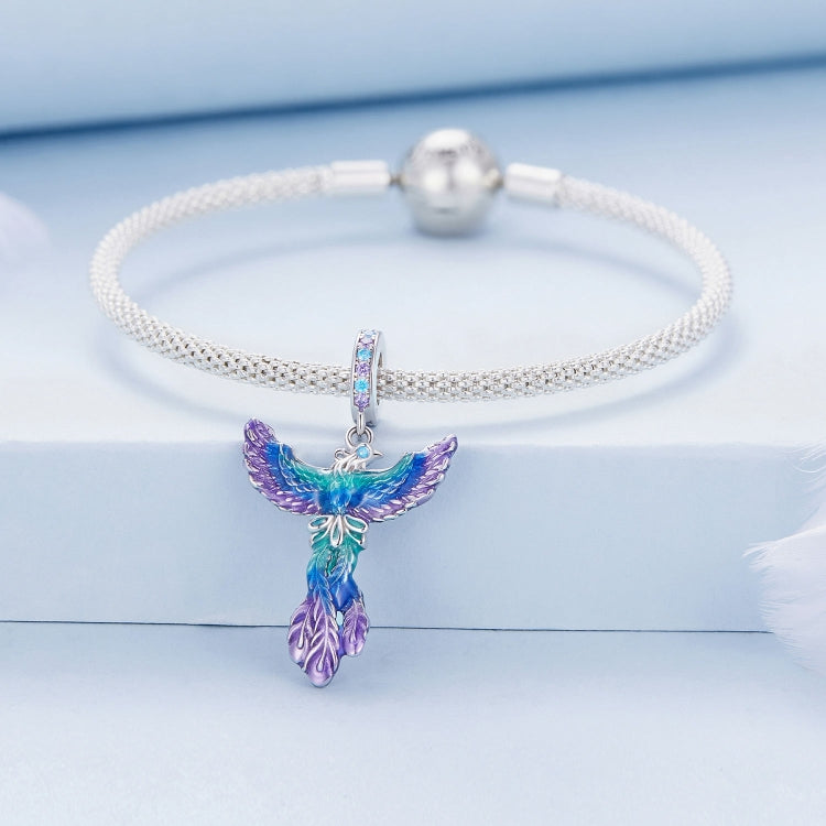 BSC880 S925 Sterling Silver Colorful Gradient Phoenix Pendant Accessories DIY Bracelet Beads