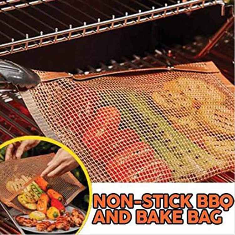 Barbecue Heat Resistant Non-stick Grilling Mesh BBQ Baking Bag, Size: 27 x 22cm (Copper)