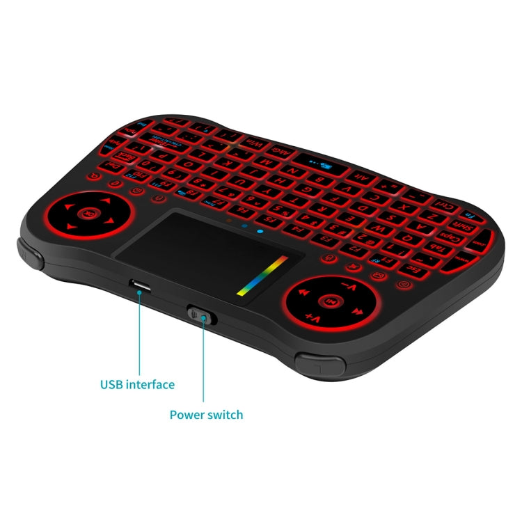 MT08 2.4GHz Mini Wireless Air Mouse QWERTY Keyboard with Colorful Backlight & Touchpad & Multimedia Control for PC, TV