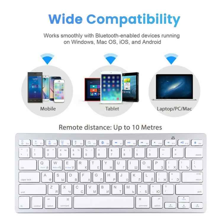 WB-8022 Ultra-thin Wireless Bluetooth Keyboard for iPad, Samsung, Huawei, Xiaomi, Tablet PCs or Smartphones, Russian Keys