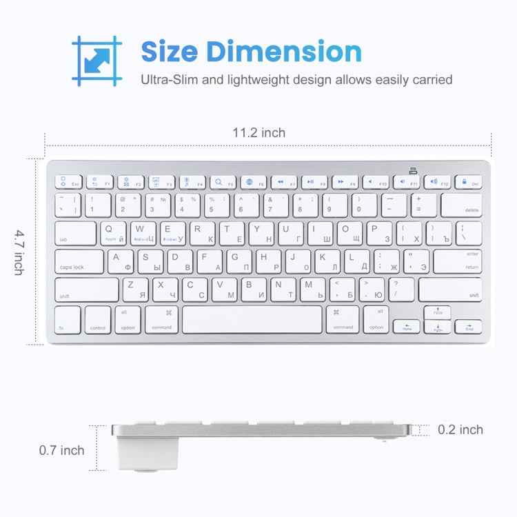 WB-8022 Ultra-thin Wireless Bluetooth Keyboard for iPad, Samsung, Huawei, Xiaomi, Tablet PCs or Smartphones, Russian Keys