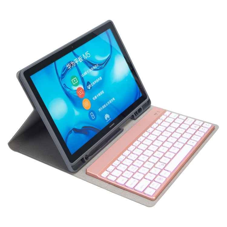 HW108A Detachable Magnetic Colorful Backlight Plastic Bluetooth Keyboard + Silk Pattern TPU Tablet Case for Huawei MediaPad M5 10.8 Pro / 10.8, with Pen Slot & Bracket