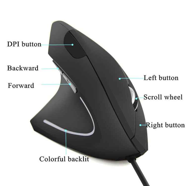 CM0093 Wired Version 2.4GHz Three-button Vertical Mouse for Left-hand, Resolution: 1000DPI / 1200DPI / 1600DPI, Cable Length:1.7m