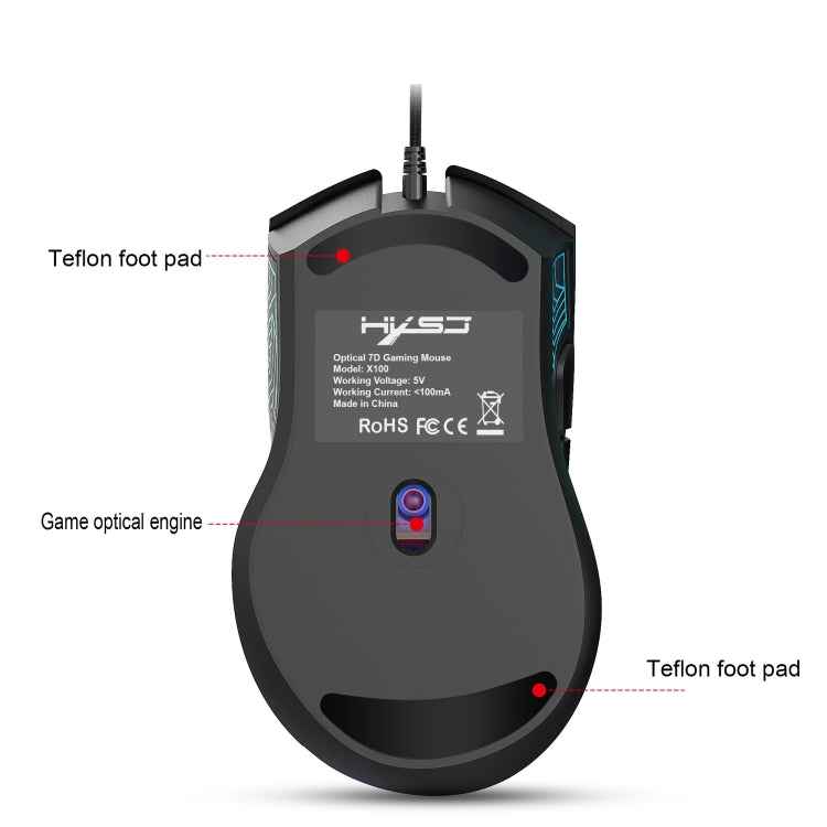 HXSJ X100 7-buttons 3600 DPI Cool Glowing Wired Gaming Mouse, Cable Length: 1.5m