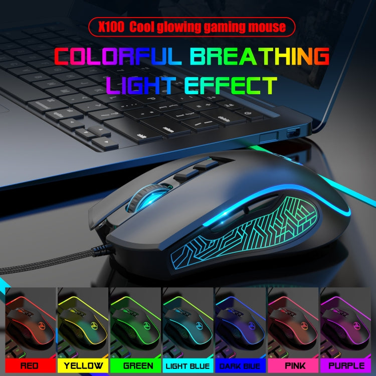 HXSJ X100 7-buttons 3600 DPI Cool Glowing Wired Gaming Mouse, Cable Length: 1.5m