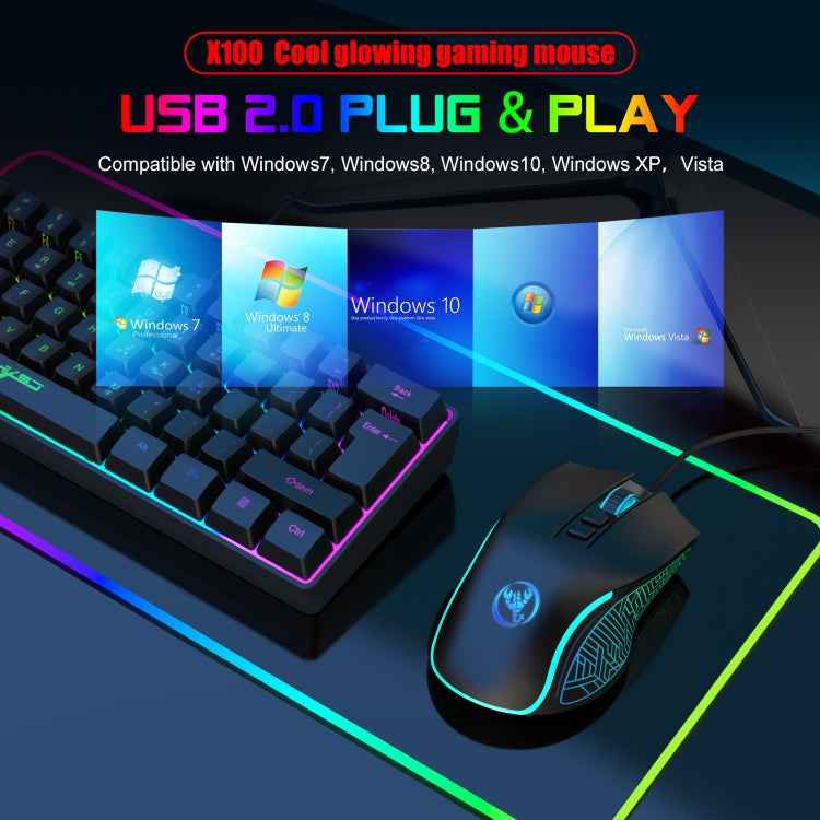 HXSJ X100 7-buttons 3600 DPI Cool Glowing Wired Gaming Mouse, Cable Length: 1.5m