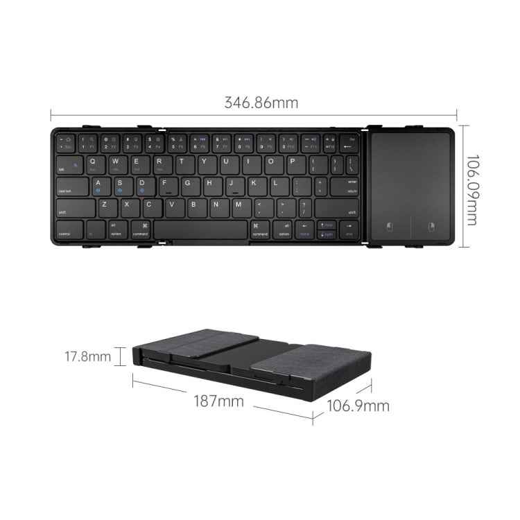 B1053 Leather Portable Tri-Fold Bluetooth Keyboard