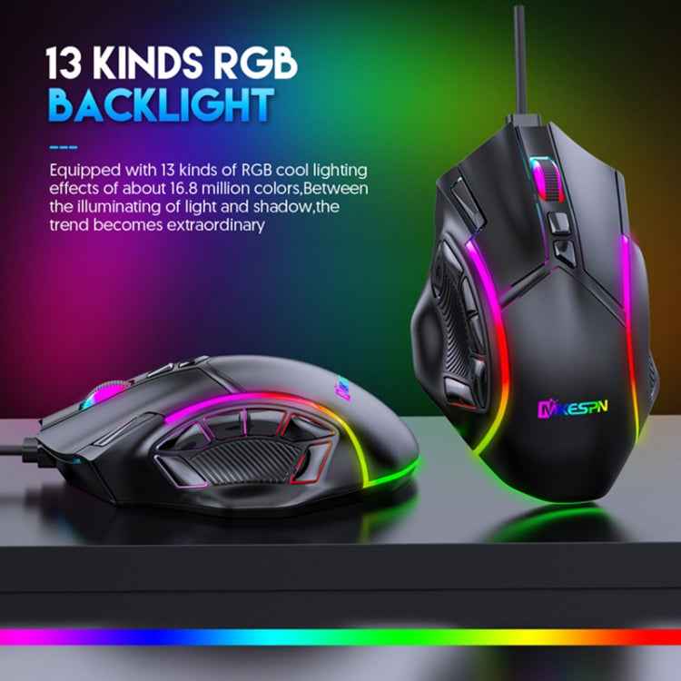 MKESPN X15 Full Speed 12800DPI 12 Buttons Macro Definition RGB Wired Mouse