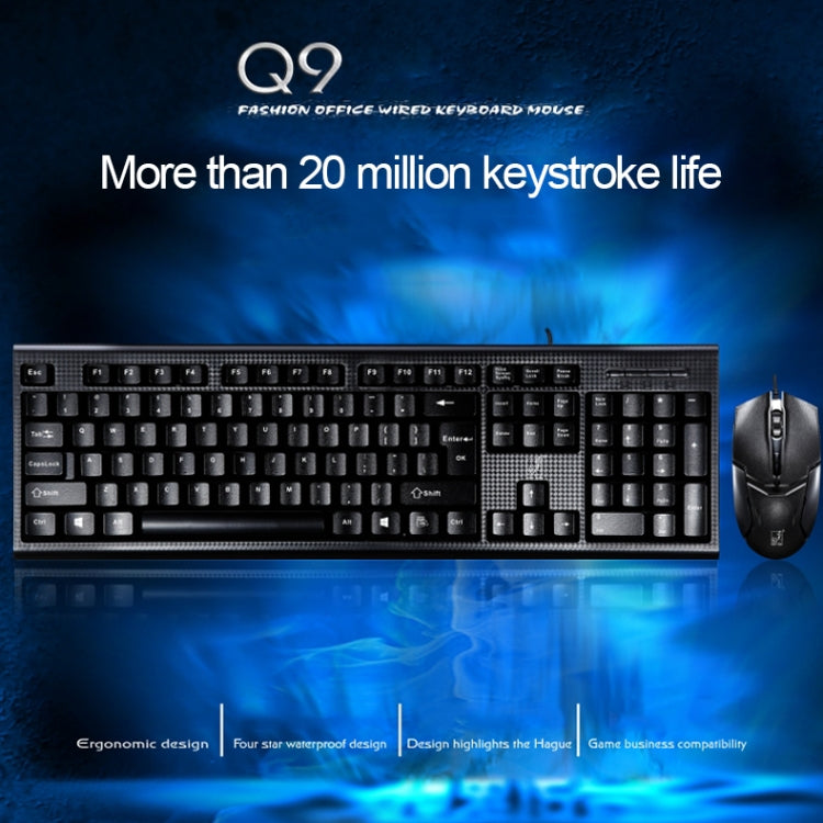 Kit de teclado y ratón óptico Chasing Leopard Q9 de 1600 DPI con textura de cuadrícula y cable profesional para juegos de oficina