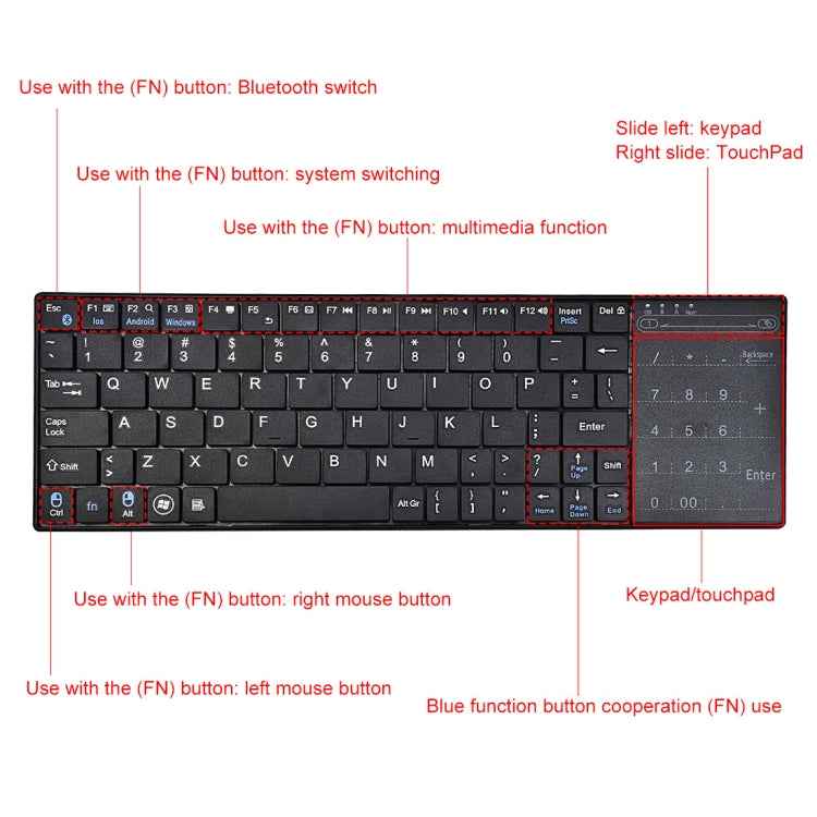 K-07 ABS Wireless Chargeable Bluetooth Touch Keyboard