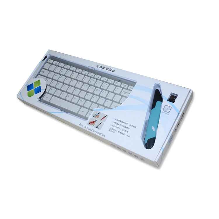 KM-808 2.4GHz Wireless Multimedia Keyboard + Wireless Optical Pen Mouse with USB Receiver Set for Computer PC Laptop, Random Pen Mouse Color Delivery