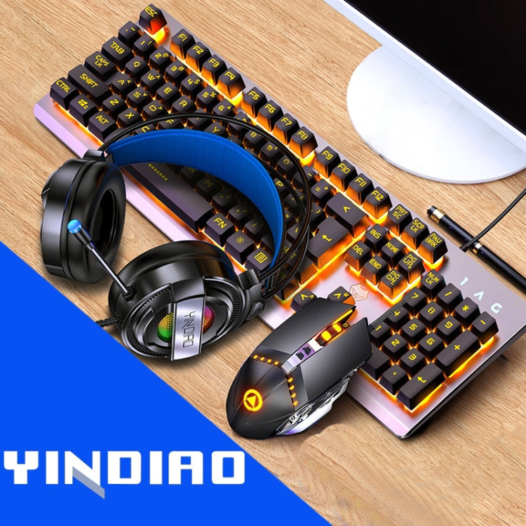 YINDIAO K002 USB Wired Mechanical Feel RGB Backlight Keyboard + Optical Mouse + Headset Set, RGB Backlight / Black, RGB Backlight / Silent / Black, Orange Backlight / Black, RGB Backlight / White