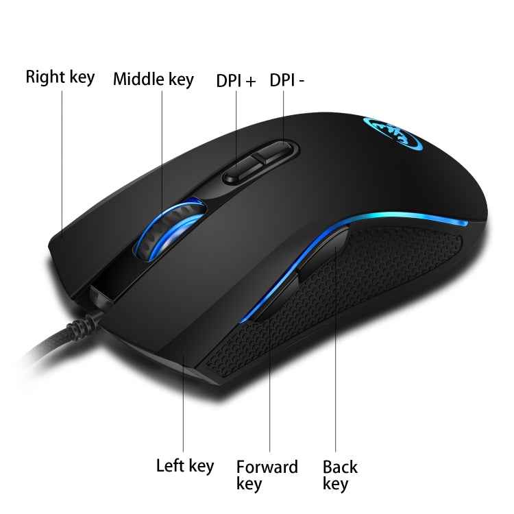 HXSJ A869 Colorful Glowing Wired Game 7-Keys 3200 DPI Adjustable Ergonomics Optical Mouse