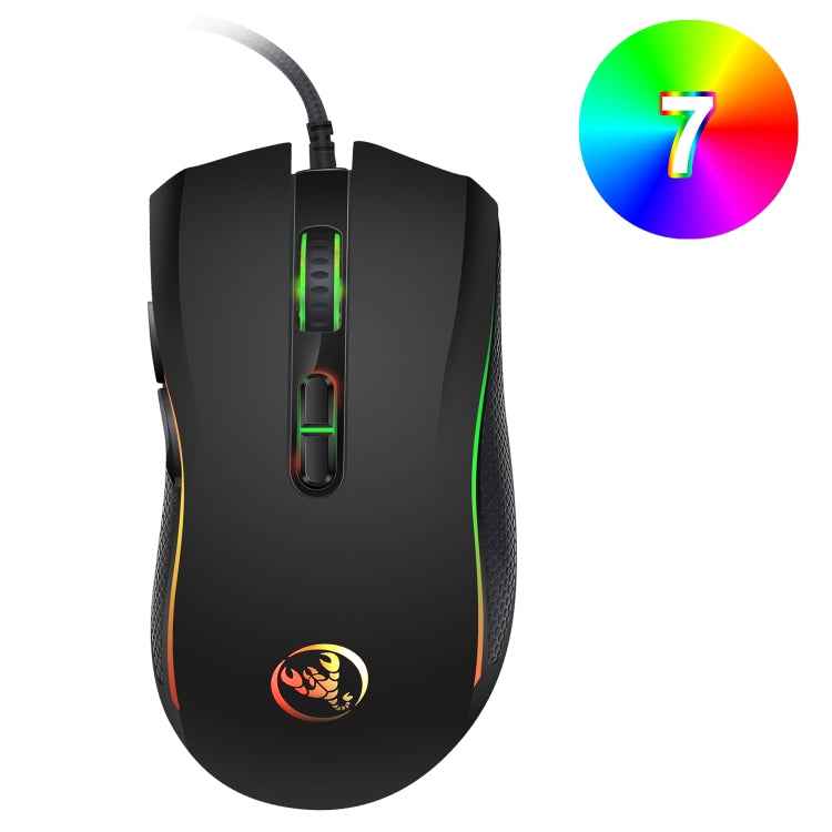 HXSJ A869 Colorful Glowing Wired Game 7-Keys 3200 DPI Adjustable Ergonomics Optical Mouse
