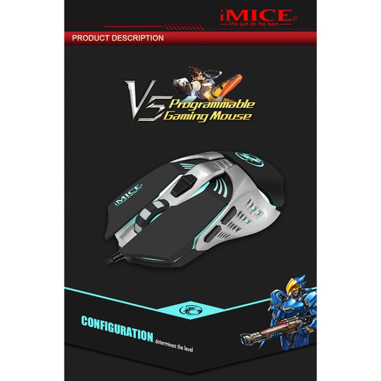 iMICE V5 USB 7 Buttons 4000 DPI Wired Optical Colorful Backlight Gaming Mouse for Computer PC Laptop, V5 (White)