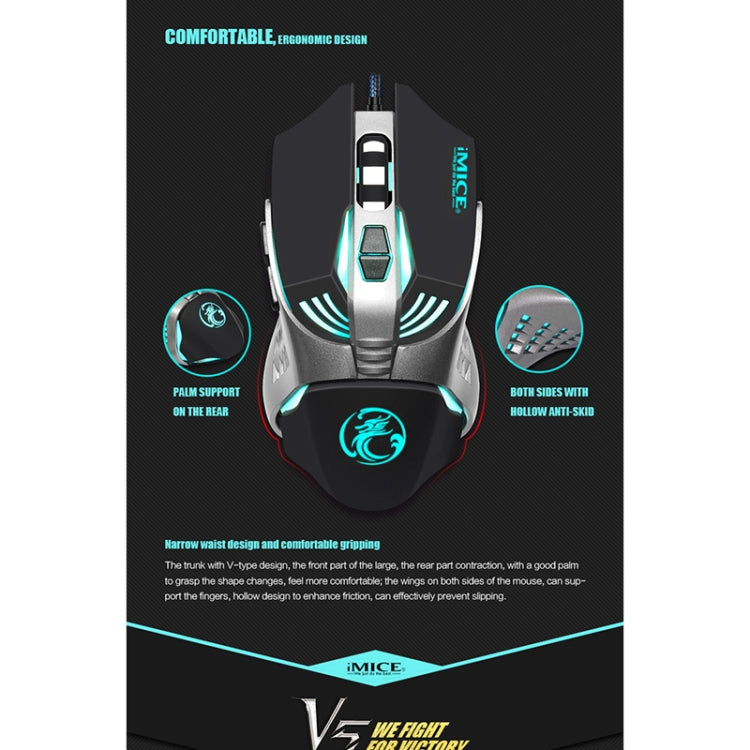 iMICE V5 USB 7 Buttons 4000 DPI Wired Optical Colorful Backlight Gaming Mouse for Computer PC Laptop, V5 (White)