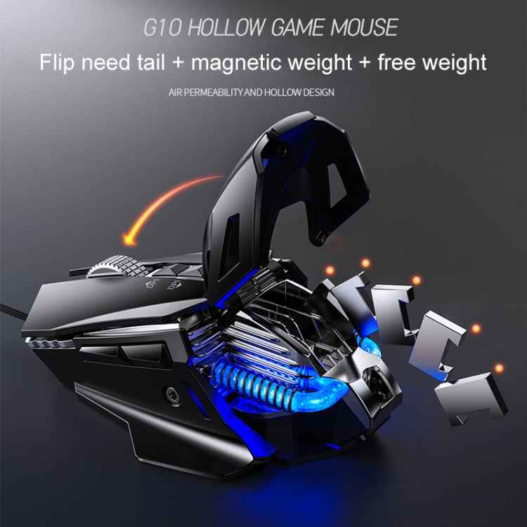YINDIAO G10 7200DPI 7-modes Adjustable 7-keys RGB Light Wired Metal Mechanical Hard Core Macro Mouse, Style: Audio Version