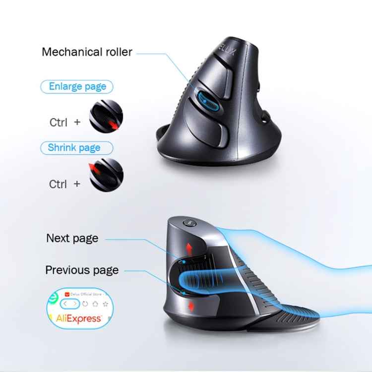 DELUX M618GX Wireless Ergonomic Vertical Mouse 1600DPI Optical Mouse