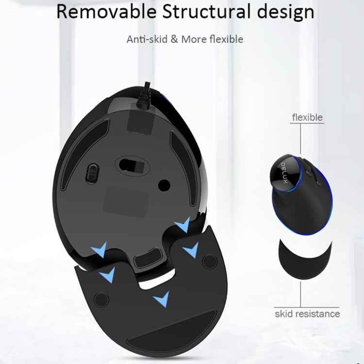 DELUX M618 Plus Wired Blue Version Optical Mouse Ergonomic Vertical Mouse 1600DPI