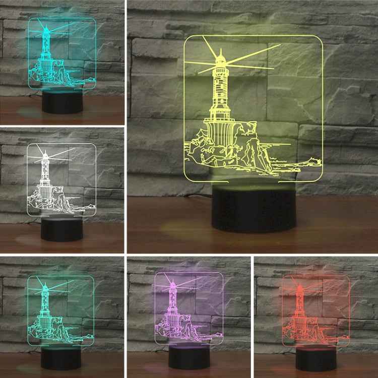 Lighthouse Shape 3D Colorful LED Vision Light Table Lamp, 16 Colors Remote Control Version