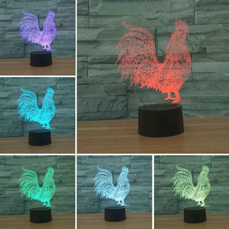 Cock Shape 3D Colorful LED Vision Light Table Lamp, Crack Touch Version