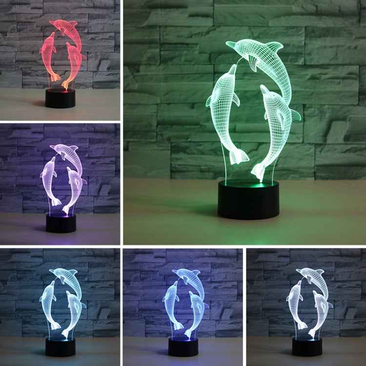 Three Dolphins Shape 3D Colorful LED Vision Light Table Lamp, USB Touch Version