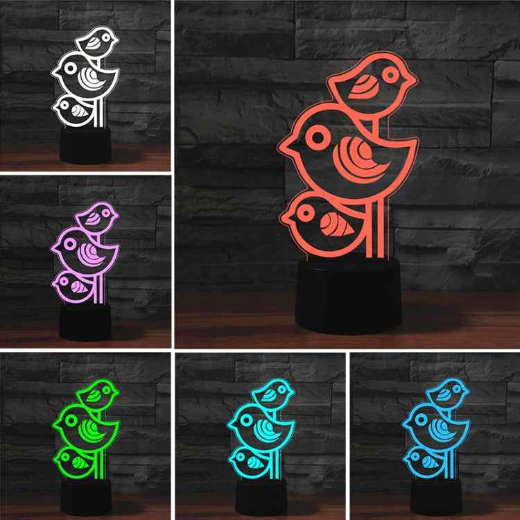 Three Birds Shape 3D Colorful LED Vision Light Table Lamp, 16 Colors Remote Control Version