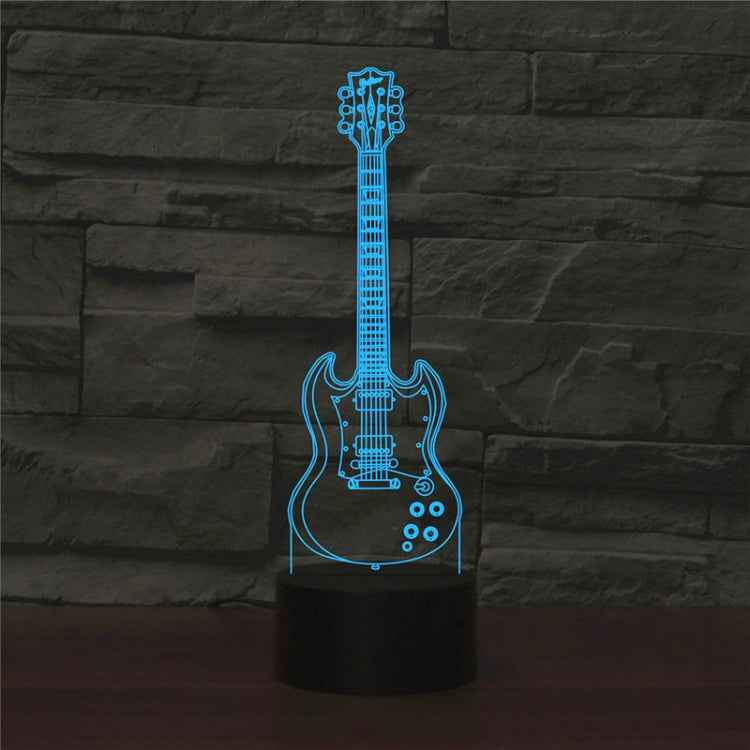 Five-string Guitar Shape 3D Colorful LED Vision Light Table Lamp, USB & Battery Version
