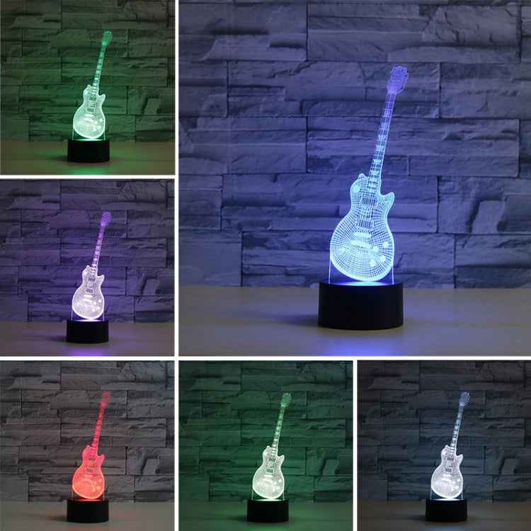 Guitar Shape 3D Colorful LED Vision Light Table Lamp, Charging Touch Version