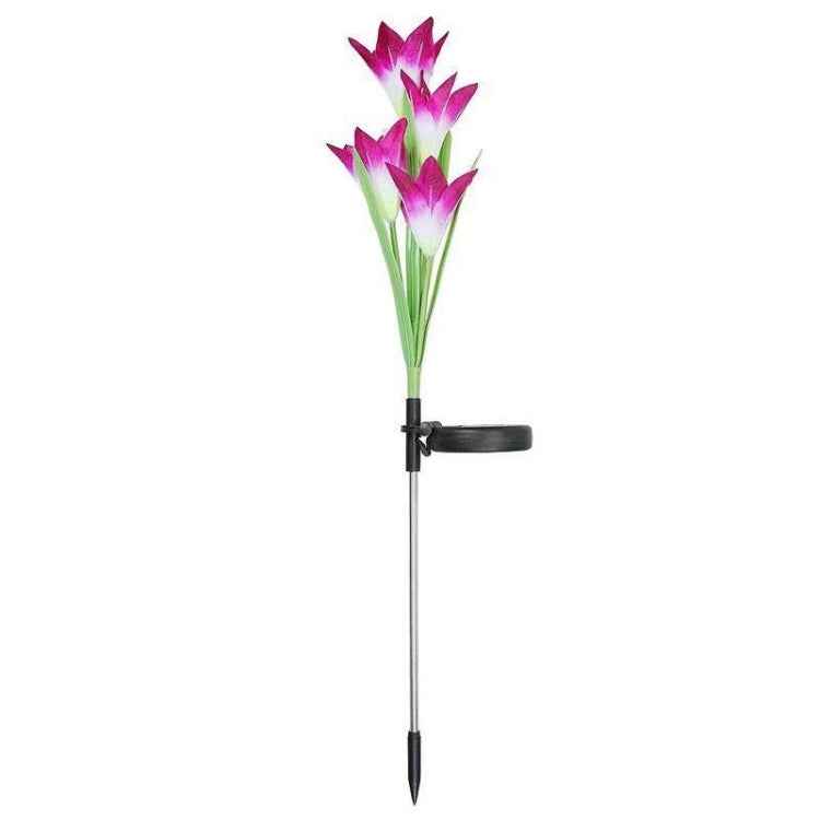 Simulated Lily Flower 4 Heads Solar Powered Outdoor IP55 Waterproof LED Decorative Lawn Lamp, White Light