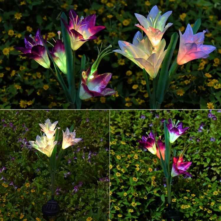 Simulated Lily Flower 4 Heads Solar Powered Outdoor IP55 Waterproof LED Decorative Lawn Lamp, White Light